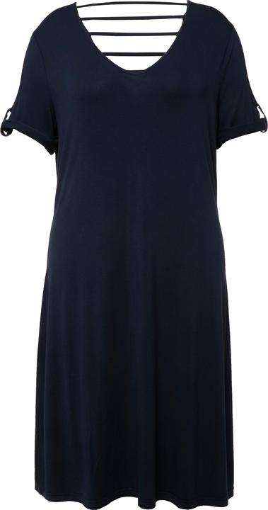 Image du produit Ulla Popken Robe de plage en jersey à décolleté en V, ruban fantaisie et manches courtes (60)