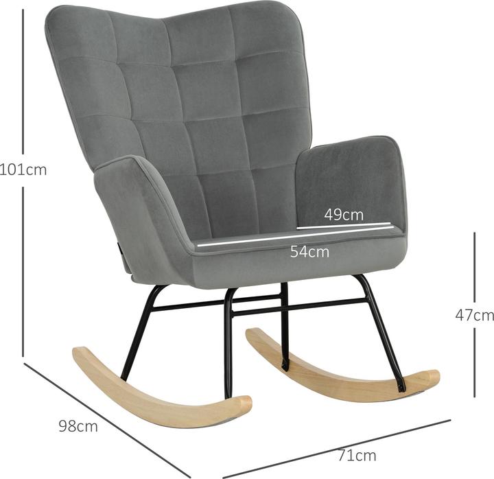 Produktbild Homcom Schaukelstuhl Samt (100% Polyester), Buchenholz Dunkelgrau