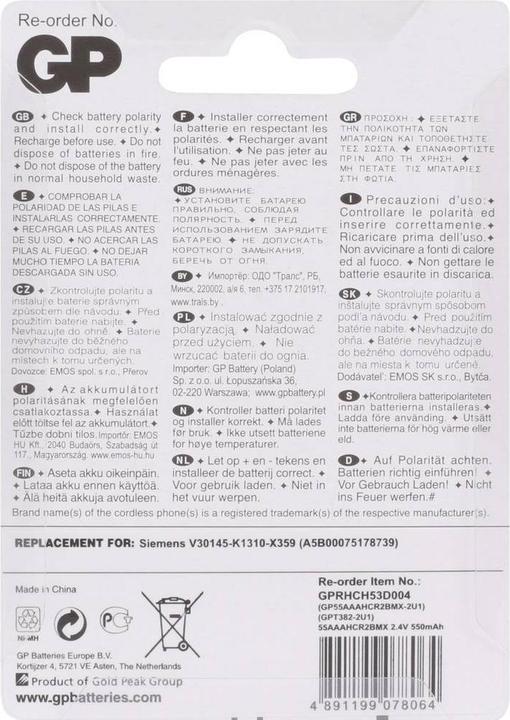 Produktbild GP Batteries Schnurlostelefon Akku T382