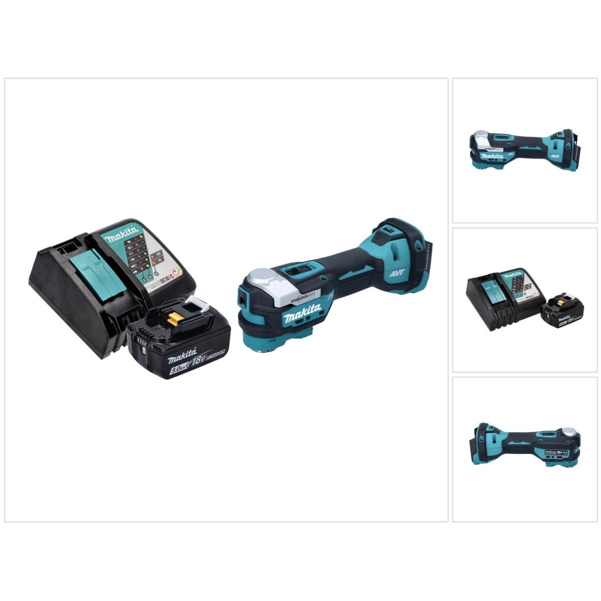 Makita, Multifunktionswerkzeug, DTM 52 RT1 Akku Multifunktionswerkzeug 18 V Starlock Max Brushless + 1x Akku 5,0 Ah + La...