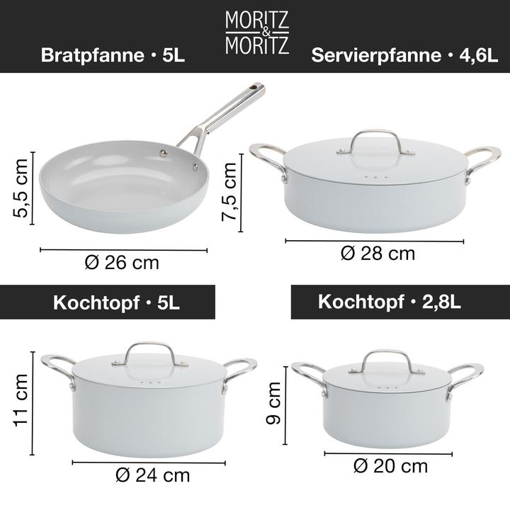 Immagine prodotto Moritz & Moritz Set di pentole e padelle da 7 pezzi Grigio (Set di pentole e padelle da cucina, Alluminio)