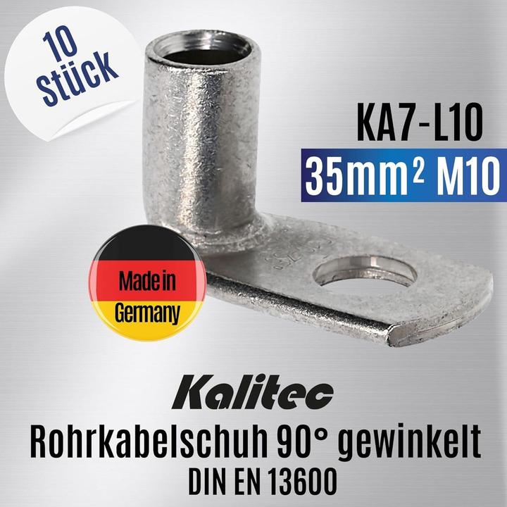 Produktbild Kalitec 10 Stück KA7-L10 Handelsübliche Rohrkabelschuhe gewinkelt 35mm² M10 I ohne Sichtloch I 90° I