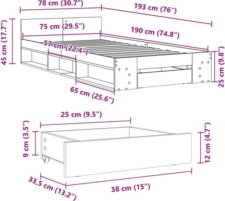 Image du produit vidaXL Bettgestell (75 x 190 cm)
