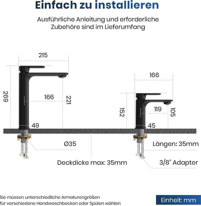 Actual product image Emke Black matt tap, 335x233x46 mm, brass, ceramic cartridge, mixer tap with aerator