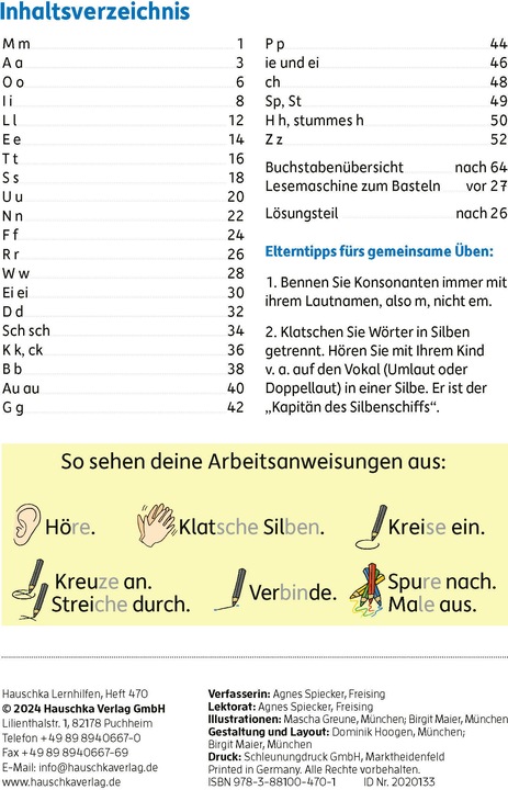 Nährwerte und Zutaten Mein Übungsheft Lesen 1. Klasse: Vom Buchstaben zum Wort (Deutsch, Agnes Spiecker, 2024)