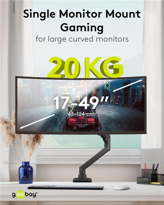 Image du produit Goobay Support pour écran simple Gaming avec vérin à gaz, noir (Sol, 49", 20 kg)