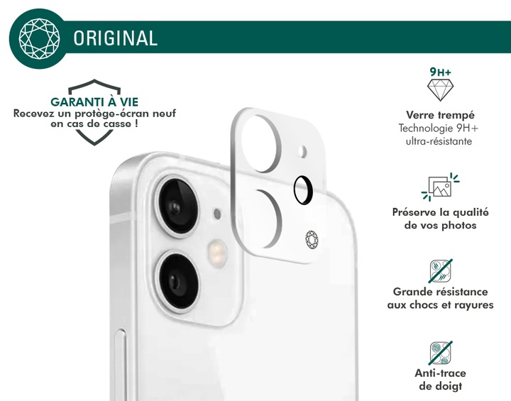 Actual product image Bigben Connected Rear camera film, camera glass, 9H+ hardness (1 Piece, Apple iPhone 12)