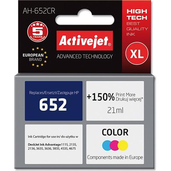 Activejet, Druckerpatrone, AH-652CR Druckerpatrone (e) Kompatibel Hohe (XL-) Ausbeute (M, Y, C)