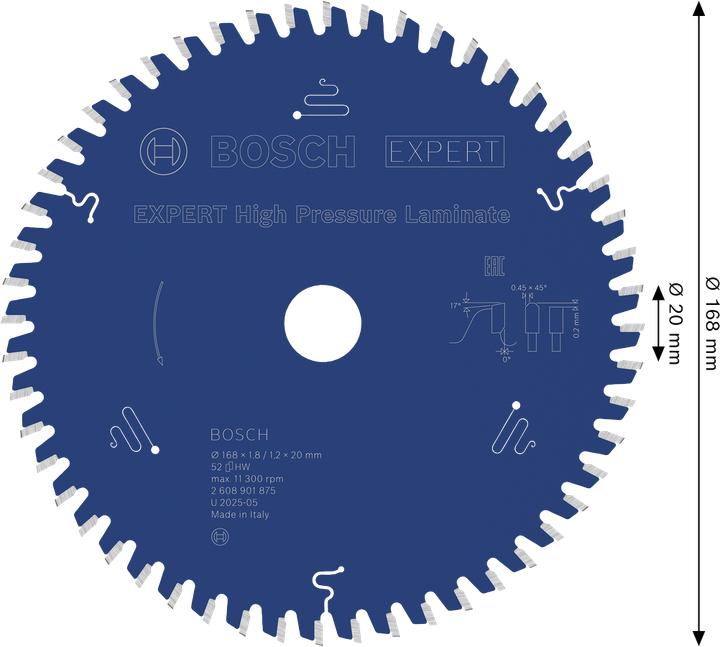 Produktbild Bosch Professional Zubehör Kreissägeblatt Expert for High Pressure Laminate 168 x 20 x 1,8/1,2 mm, T52