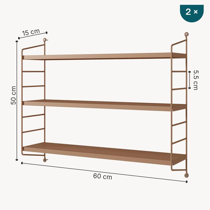 Produktbild En.Casa Modulares Wandregal Strängnäs 2er Set Hellbraun (60 x 15 x 50 cm)
