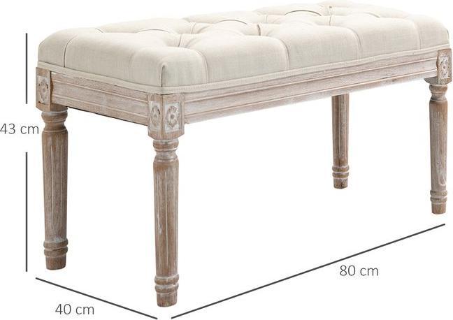 Actual product image Swisshandel24 Sitzhocker, Polsterbank mit Leinenoptik, Fusshocker mit gepolstertem Sitz Holz, cremeweiss (40 cm)