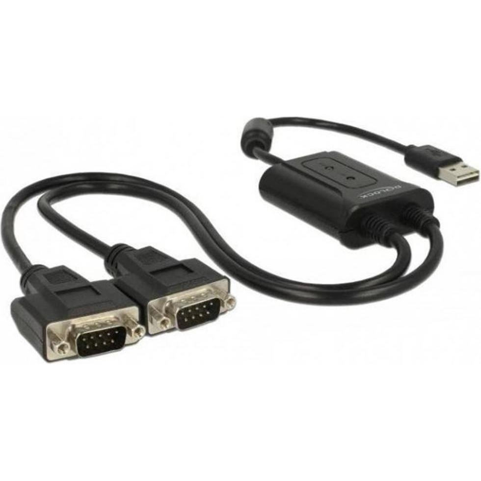 Delock Adapter USB-A>2x Seriell DB9 RS-232 (USB 2.0, 60 cm), Data + Video Adapter, Schwarz