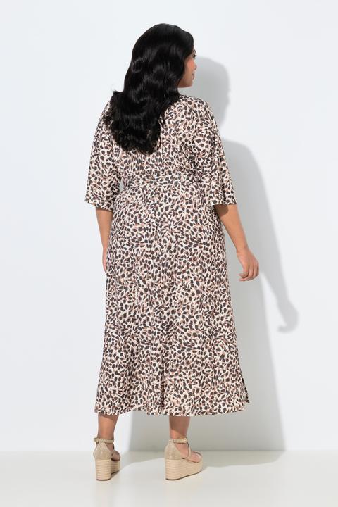 Produktbild Ulla Popken Maxikleid, Leomuster, V-Ausschnitt, 3/4-Kimonoärmel (50, 52)
