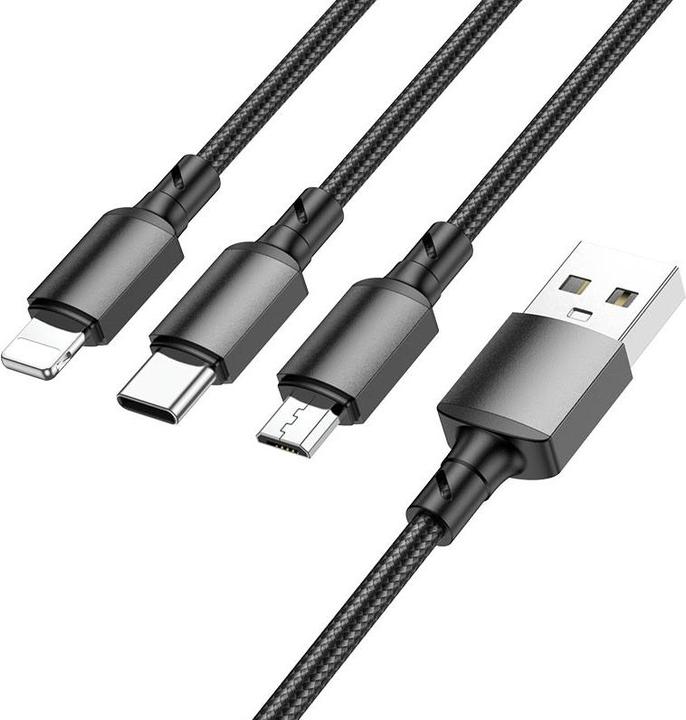 Image du produit Borofone USB-A vers Lightning / microUSB / USB-C Cable BX72, 18W, 2A, 1m, Noir (1 m, 18 W)
