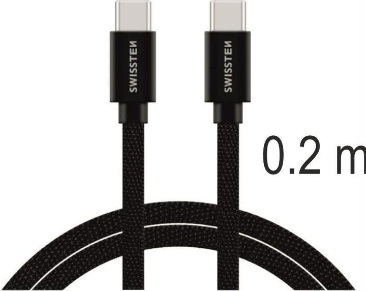 Produktbild Swissten Data Cable Textile USB-C / USB-C 0.2m - Black (0.20 m)