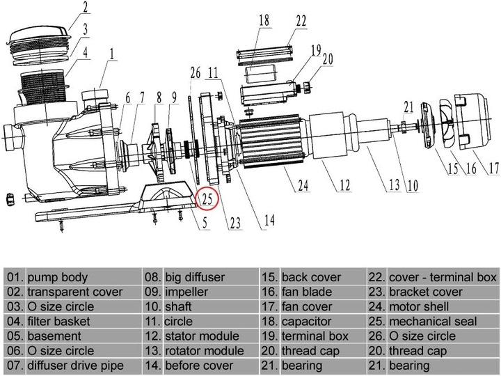 Actual product image Wiltec Spare Part Swimming Pool Pump No. 50919 / 50920 / 50921 mechanical sealing