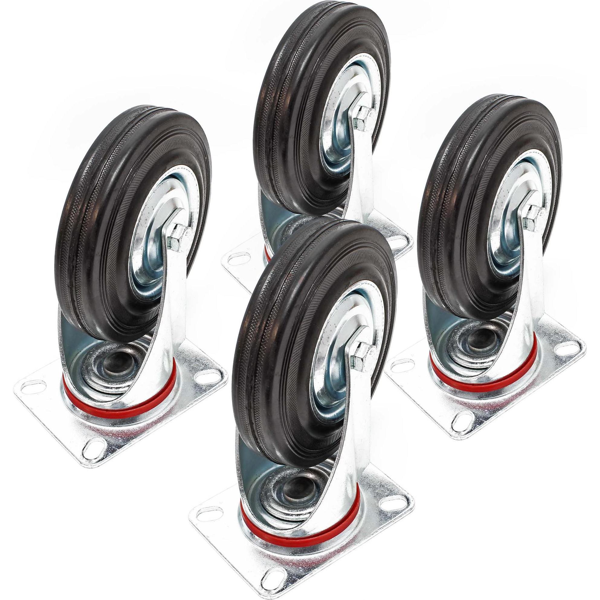Thumbnail - Wiltec, Möbelrollen, Lenkrollen Set 4x Vollgummirad 125mm Transportrolle 100kg Metallfelge Möbelrollen