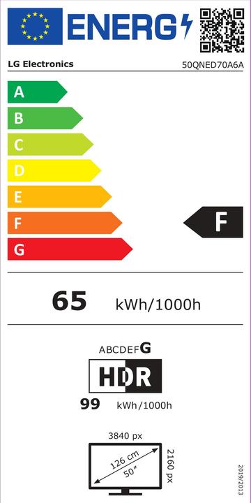 Label énergétique LG 50QNED70A6A (50", QNED, 4K, 2025)