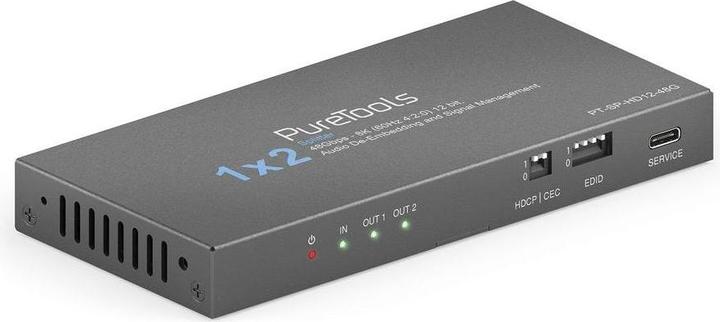 Purelink PureTools - 1x2 HDMI2.1 Splitter - 48Gbps - 8K (60Hz 4:2:0) 12 bit, Audio De-Embedding und Signal M