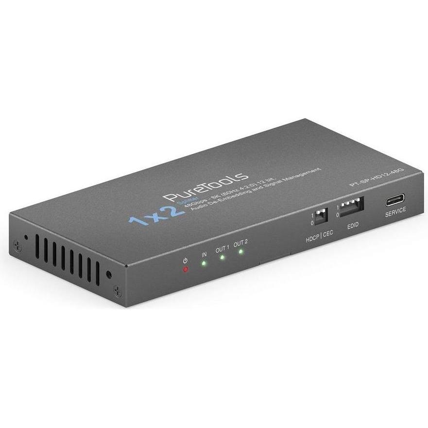 Purelink PureTools - 1x2 HDMI2.1 Splitter - 48Gbps - 8K (60Hz 4:2:0) 12 bit, Audio De-Embedding und Signal M, Switch Box