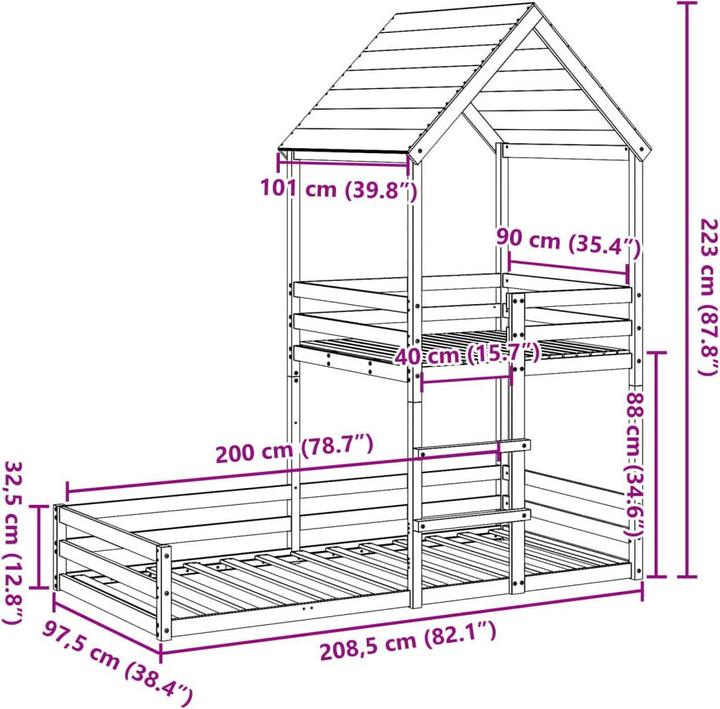Image du produit vidaXL Etagenbett (90 x 200 cm)