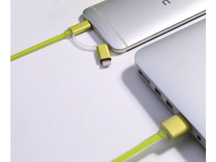 Actual product image Remax Aurora Dualport Lightning & MicroUSB Flat Cable (USB 3.2 Gen 1)
