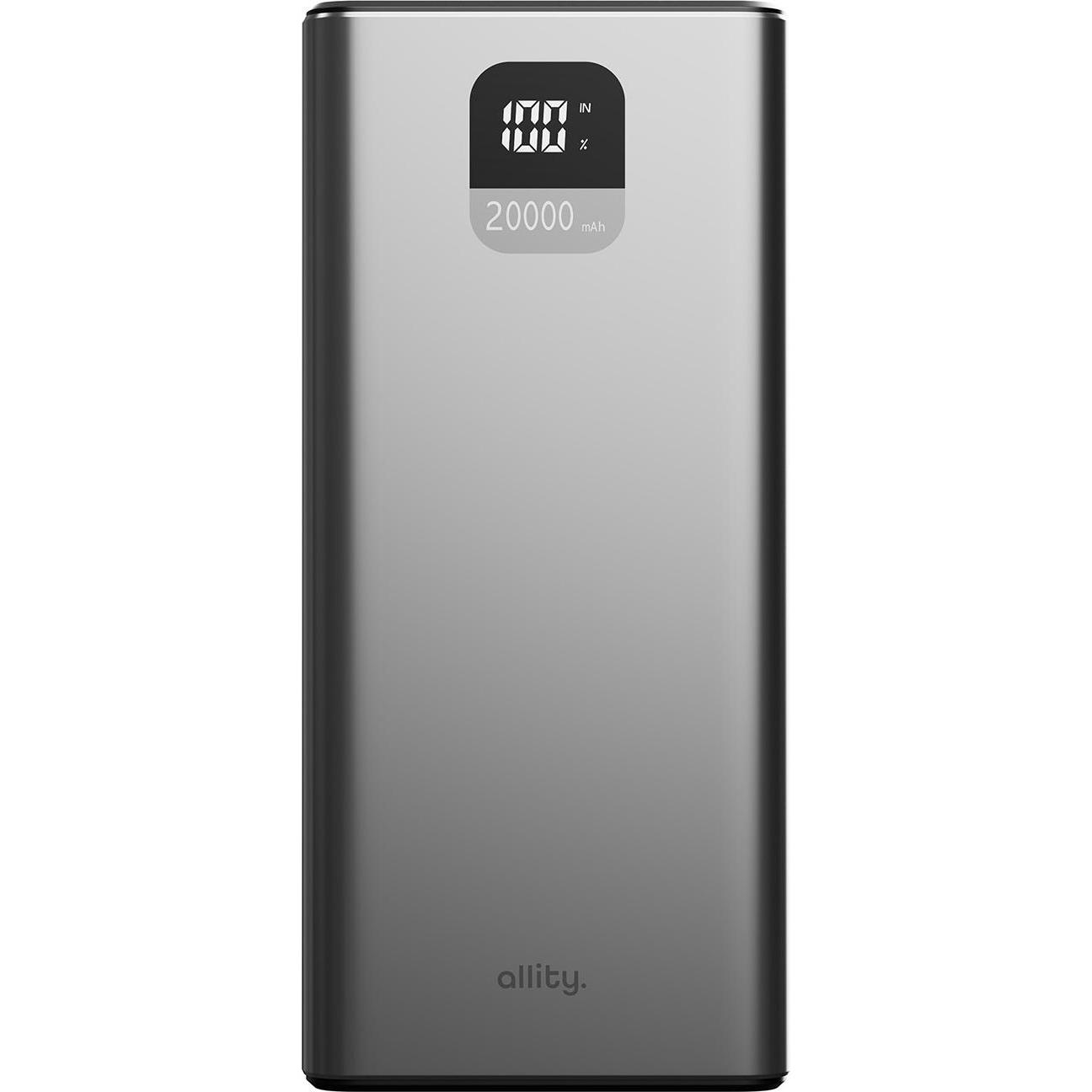 Allity power bank APB-100 PD QC 22.5W 20000 mAh gray (20000 mAh, 22.50 W), Powerbank, Grau