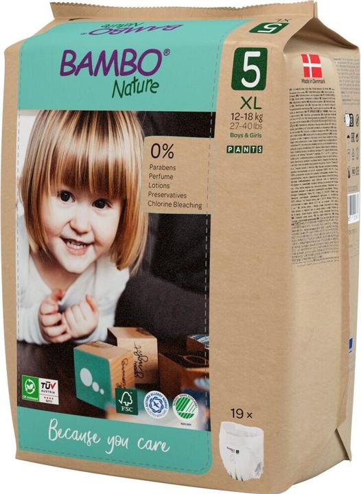 Actual product image Bambo Baby diapers, pants, eco-labeled, Nature Pants, 5, paper bag, 12-18 kg (19 Piece)