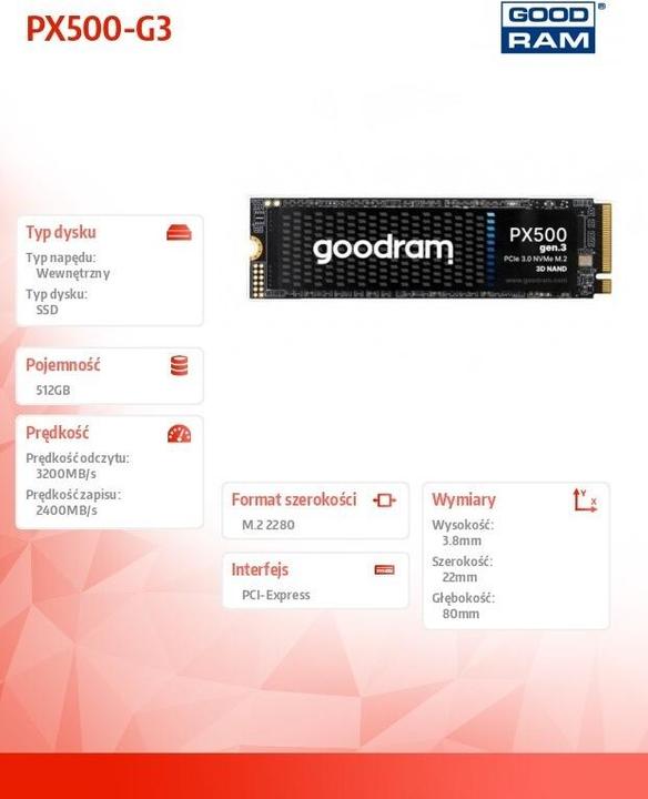 Image du produit Goodram PX500 GEN.3 SSDPR-PX500-512-80-G3 (512 Go, M.2 2280)