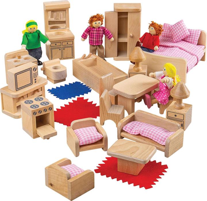 Bigjigs Wooden doll family with furniture, 26dlg.
