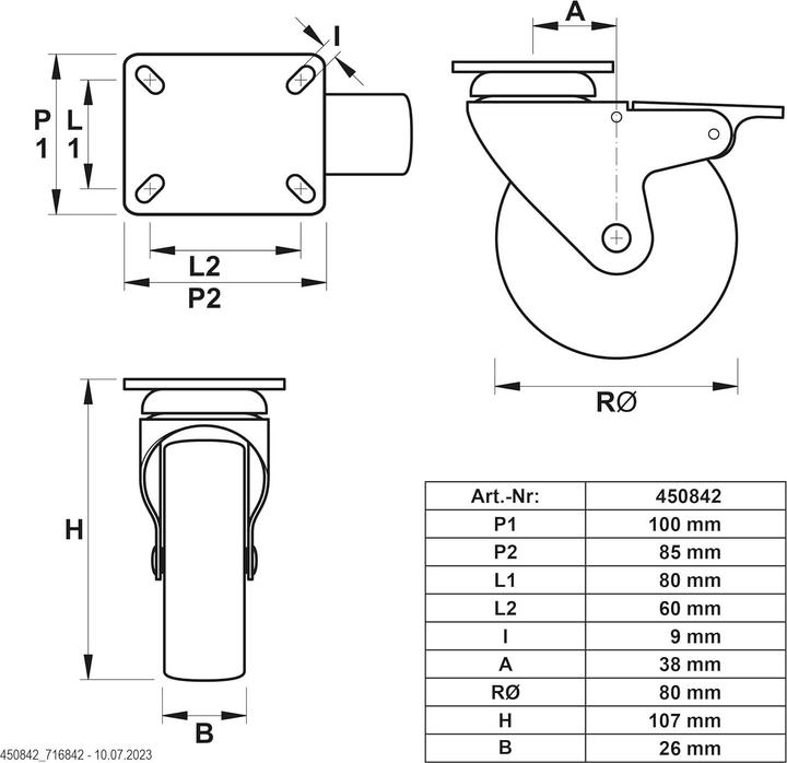 Image du produit Dörner + Helmer 450035 Schwerlast-Lenkrolle Rad-Durchmesser 35 mm Tragfähigkeit max. 100 kg 4 St