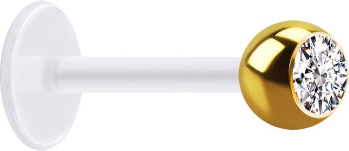 Star Piercing Steriles Micro Labret transparent mit Kugel vergoldet Kristall silber (Kunststoff, ohne Messing, Titan)