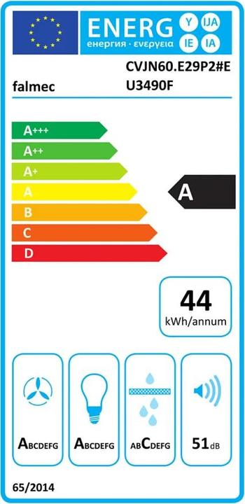 Energie-Label Falmec Dunstabzugshaube Wand VIRGOLA NRS T 90 Edelstahl (Wandhaube)