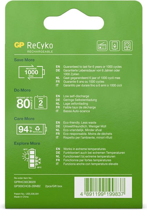 Produktbild GP Batteries ReCyko (2 Stk., C, 3000 mAh)