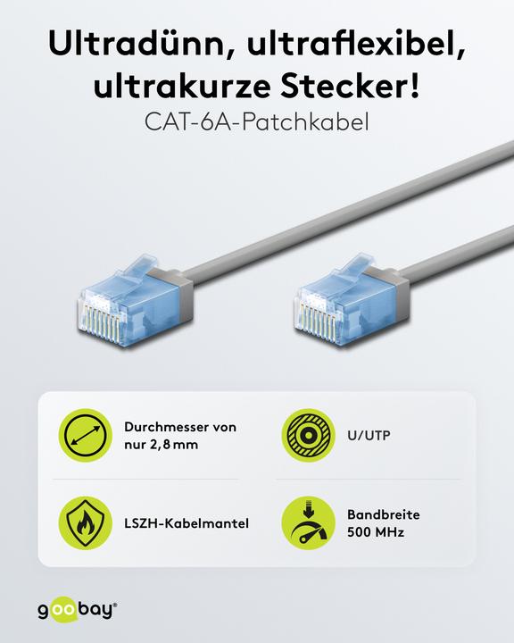 Produktbild Goobay Ultraflexibles CAT 6A Patchkabel, slim, U/UTP, grau (U/UTP, CAT6a, 0.50 m)
