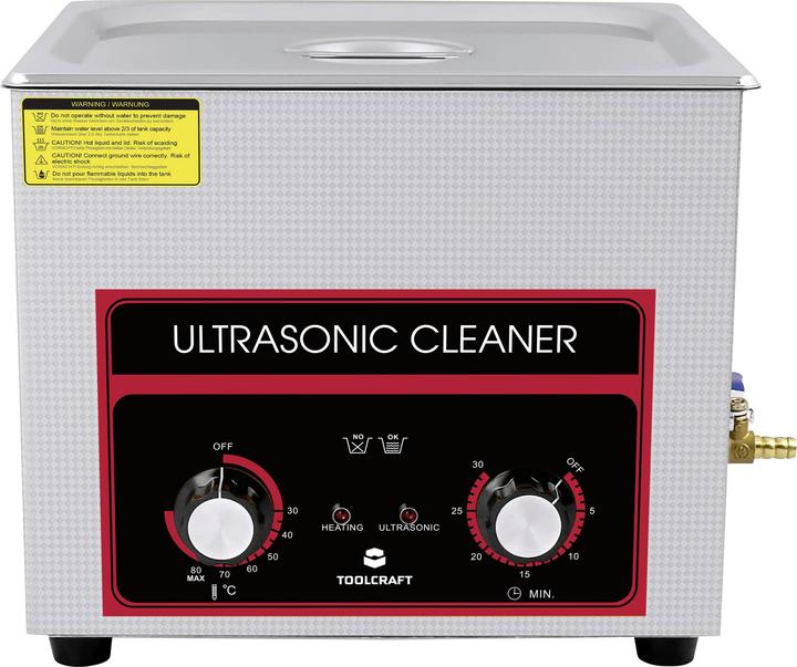Actual product image Toolcraft Ultrasonic cleaner workshop, jewellery, office supplies 240W 10l with heating, with cleaning co (40 kHz, 10000 ml)