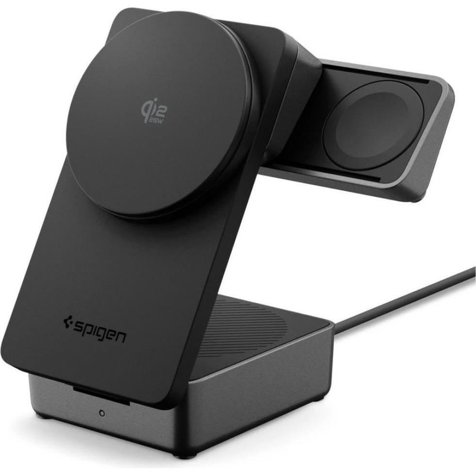 Spigen Ładowarka indukcyjna Essential EF323MQ 3w1 25W Qi2.2 MagSafe czarny (25 W), Caricabatteria senza fili, Nero