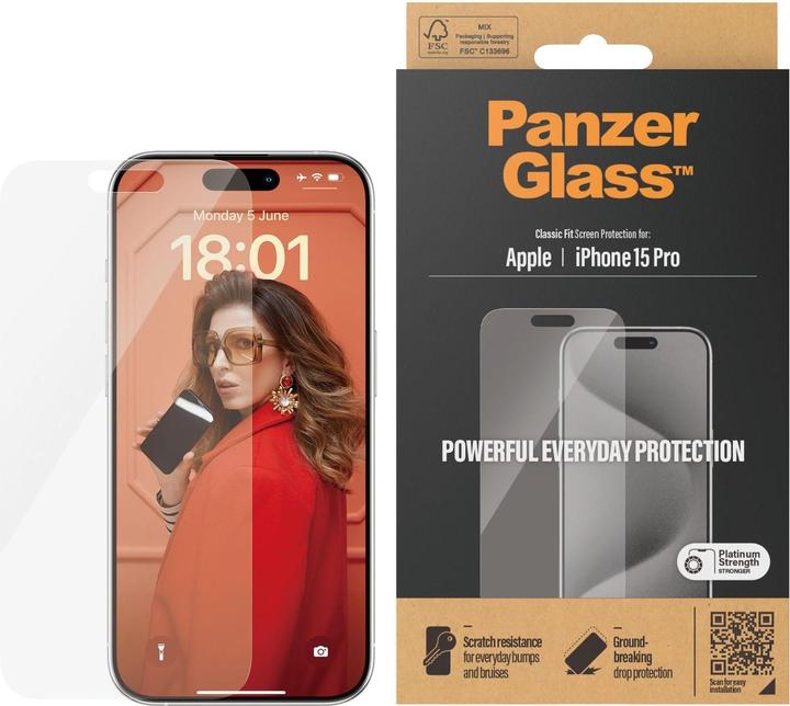 Produktbild PanzerGlass Screen Protector (1 Stück, Apple iPhone 15 Pro)