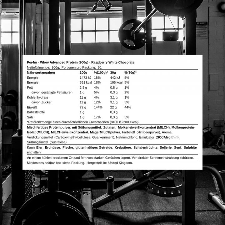 Produktbild Per4m Whey Advanced Protein (Raspberry White Chocolate, 1 Stk., 900 g)