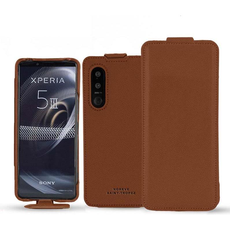 Noreve Lederschutzhülle vertikal (Sony Xperia 5 III), Smartphone Hülle, Braun