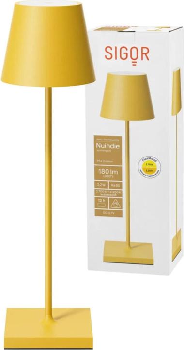 Actual product image Sigor Rechargeable table lamp Nuindie USB-C 38cm sun yellow round 2,2W FlexMood 2200K/2700K IP54 Ra85 (197 lm)