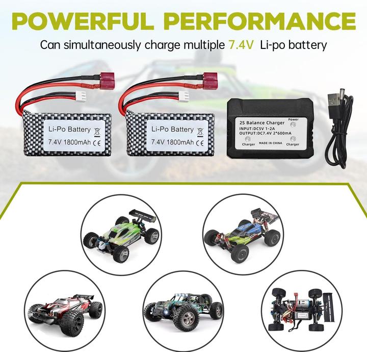 Produktbild Bllrc 2-teiliges Lipoakku-Set 7.4V 1800mAh mit Ladegerät (7.40 V, 1800 mAh)