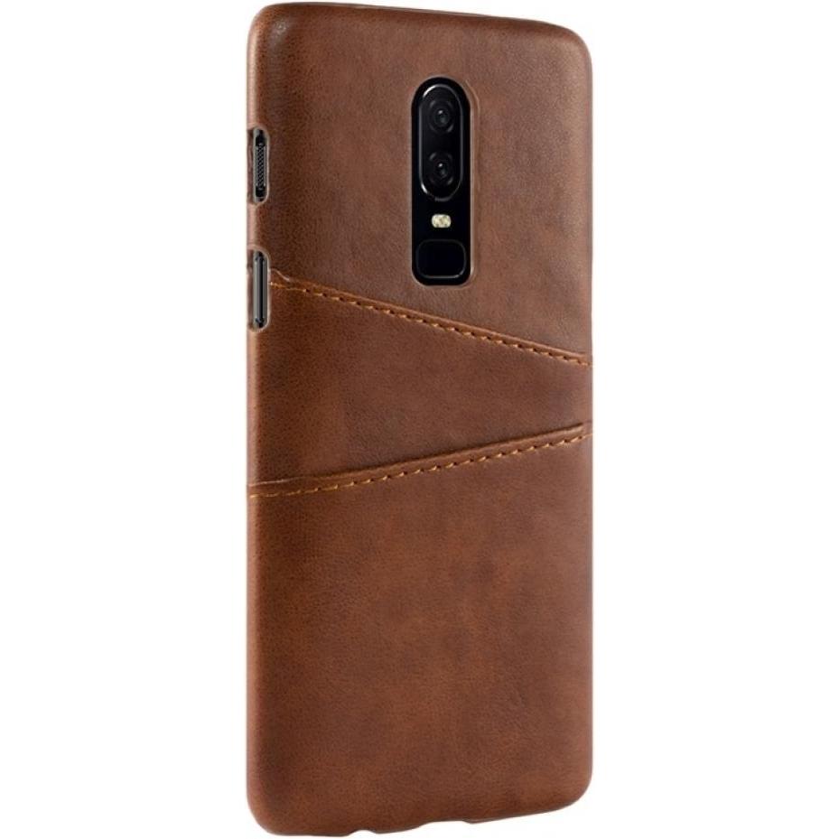 Thumbnail - Screenguard OnePlus 6T CardCaddy Leder Backcase mit Kartenfächern (OnePlus 6T), Smartphone Hülle, Braun