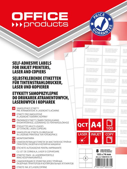 Office Products Etiketten, 105x74mm, weiss, 100 blatt