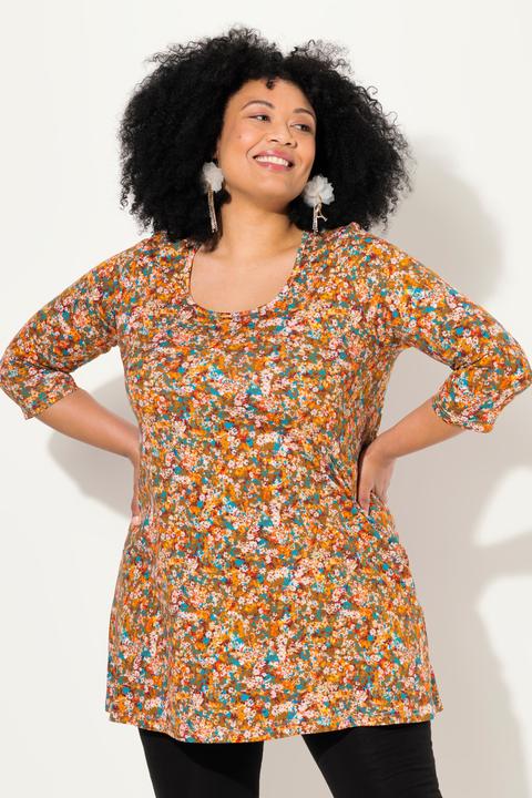 Actual product image Ulla Popken Floral 3/4 Sleeve Knit Tunic (68)