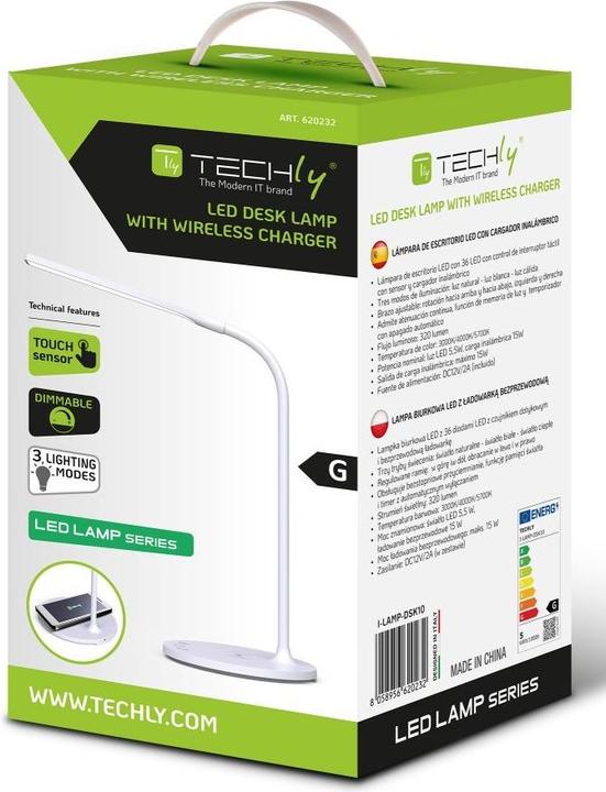 Image du produit Techly 5.5W LED Desk Touch Lamp with Qi Charger 15W (320 lm)