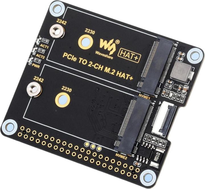 Immagine prodotto WaveShare Adattatore SSD doppio da PCIe a M.2 HAT+ per Raspberry Pi 5