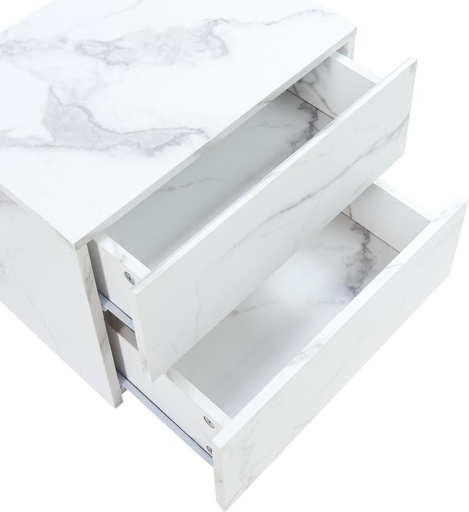 Produktbild En.Casa Nachttisch hängend Ampfing mit 2 Schubladen Marmoroptik, weiss (40 x 29 x 30 cm)