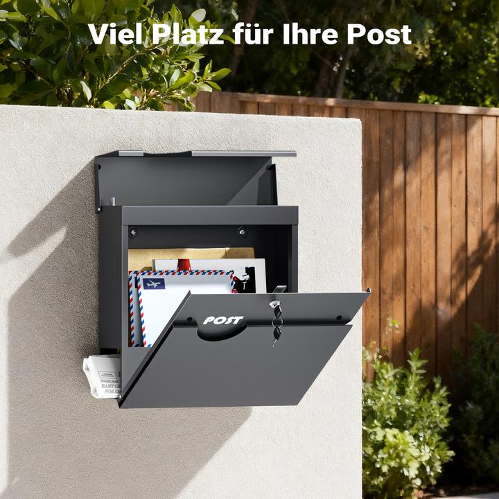 Produktbild Wiltec Briefkasten Anthrazit V62 Postkasten Stahl Zeitungsfach Wandbriefkasten