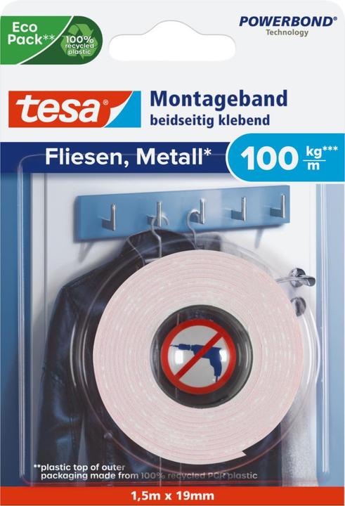 Produktbild tesa Powerbond doppelseitiges Montageband für Fliesen & Metall (19 mm)